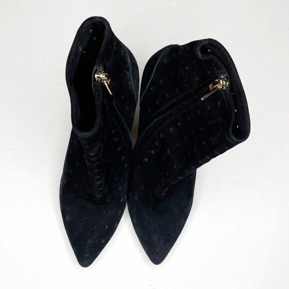 See by Chloe Perforated Stars Suede Block Heel Ankle Boots Black Size 37.5 - Picture 2 of 6